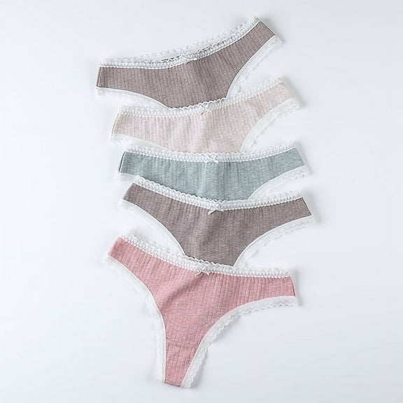 Attraco Women Tanga Panties Briefs Cotton Sexy Bow Tie Thong String Solid Colorful Pack of 5