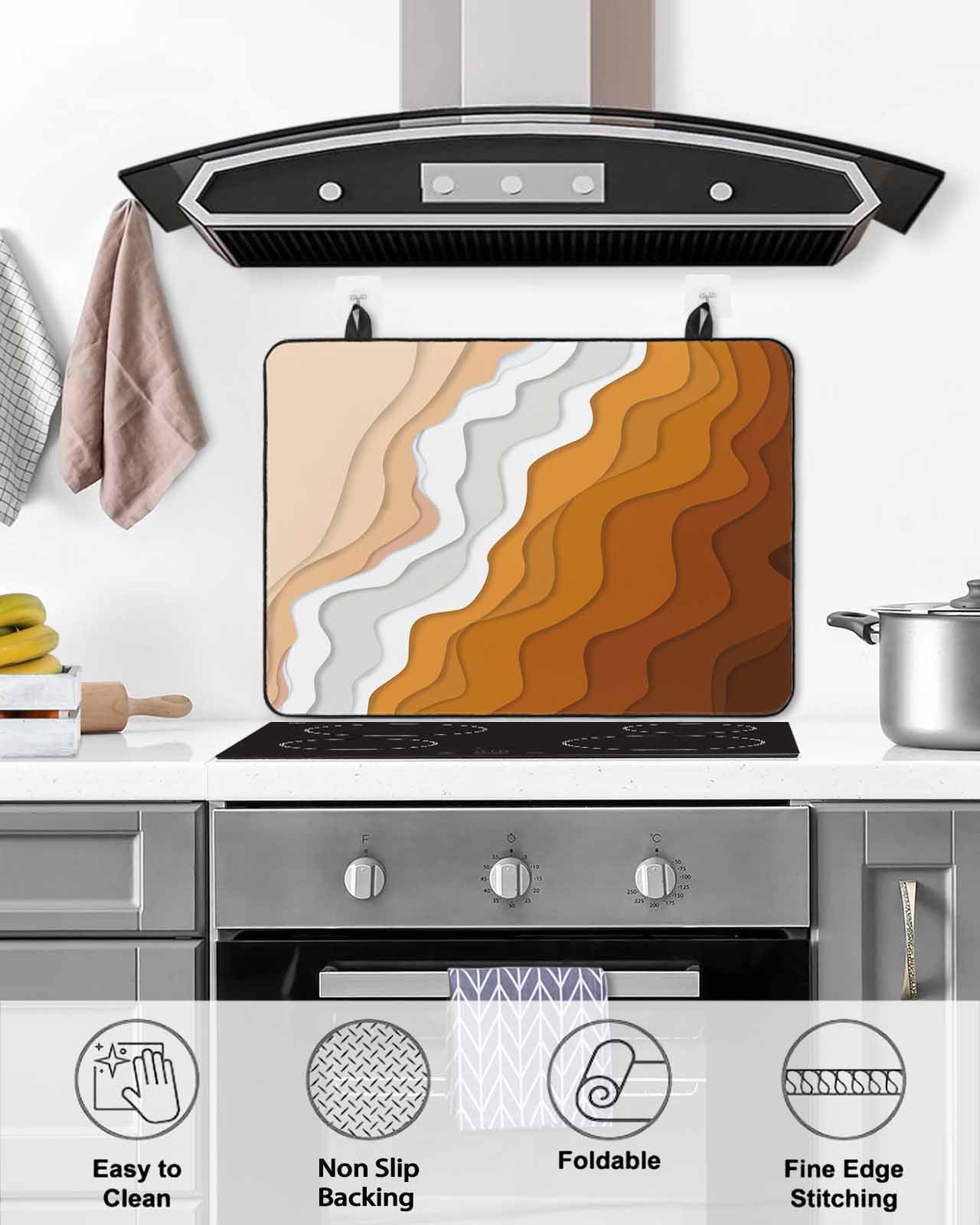 nqOlkjepod Large Induction Cooktop Protector Mat 36"x21", Orange Coastal Beach Stove Top Covers for Electric Stove, Rustic Abstract Sea Waves Striped Stove Burner Cover Mats, Glass Top Stove Cover