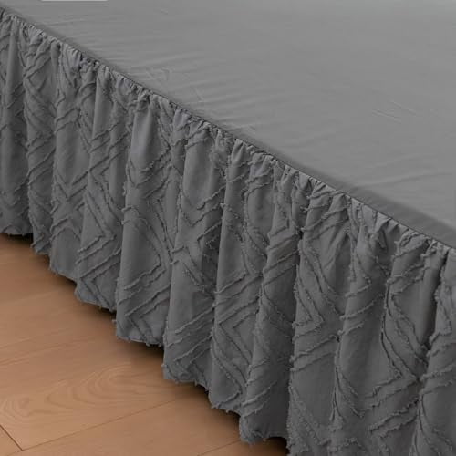 Tufted Bed Skirt Queen Size, Ruffled Bed Skirt with Split Corners, Queen Bed Skirt 18 Inch Drop, Square Boho Queen Size Bed Skirt for Ruffled Bed Skirts, Grey, 18'' Queen