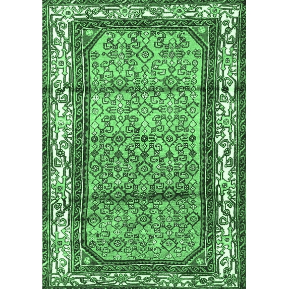 Ahgly Company Indoor Rectangle Persian Emerald Green Traditional Area Rugs, 2' x 4'