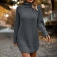 thumbnail image 6 of Winter Savings Clearance! Lindreshi Womens Fall Fashion Sweater Dress Women's Winter Casual Solid Color Knitted Sweater Long Sleeve Round-Neck Dress, 6 of 6