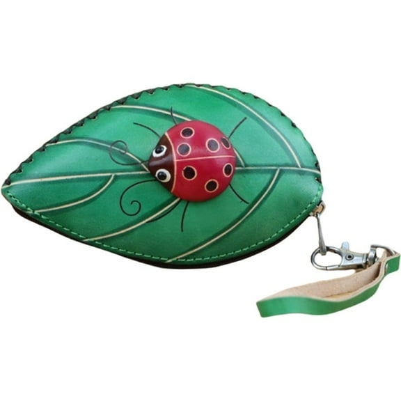 Hzzsbu Leather Coin Purse Leaves Ladybug Pattern Mini Change Pouch Wallet Cute Cartoon Hand Carrying Fruit Bag Key Bag for Girl