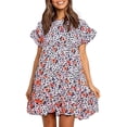 thumbnail image 1 of Sherrylily Women Ruffles Boho Floral Printed Swing Casual Short Mini T-Shirt Dress, 1 of 3