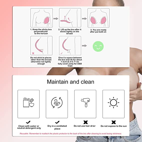 Anadimall Women's Silicone Bra Pad Backless Invisible Strapless Push up  Self Adhesive Reusable Cups Nipple Cover