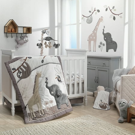 UPC: 0084122009936 | Lambs & Ivy Baby Jungle Animals 4-Piece Gray/White/Taupe Crib Bedding Set
