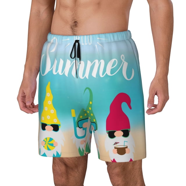Balery Hello Summer Gnome 1 Bañador para hombre, shorts de playa de secado rápido con entrepierna y forro de compresión-3X-Large