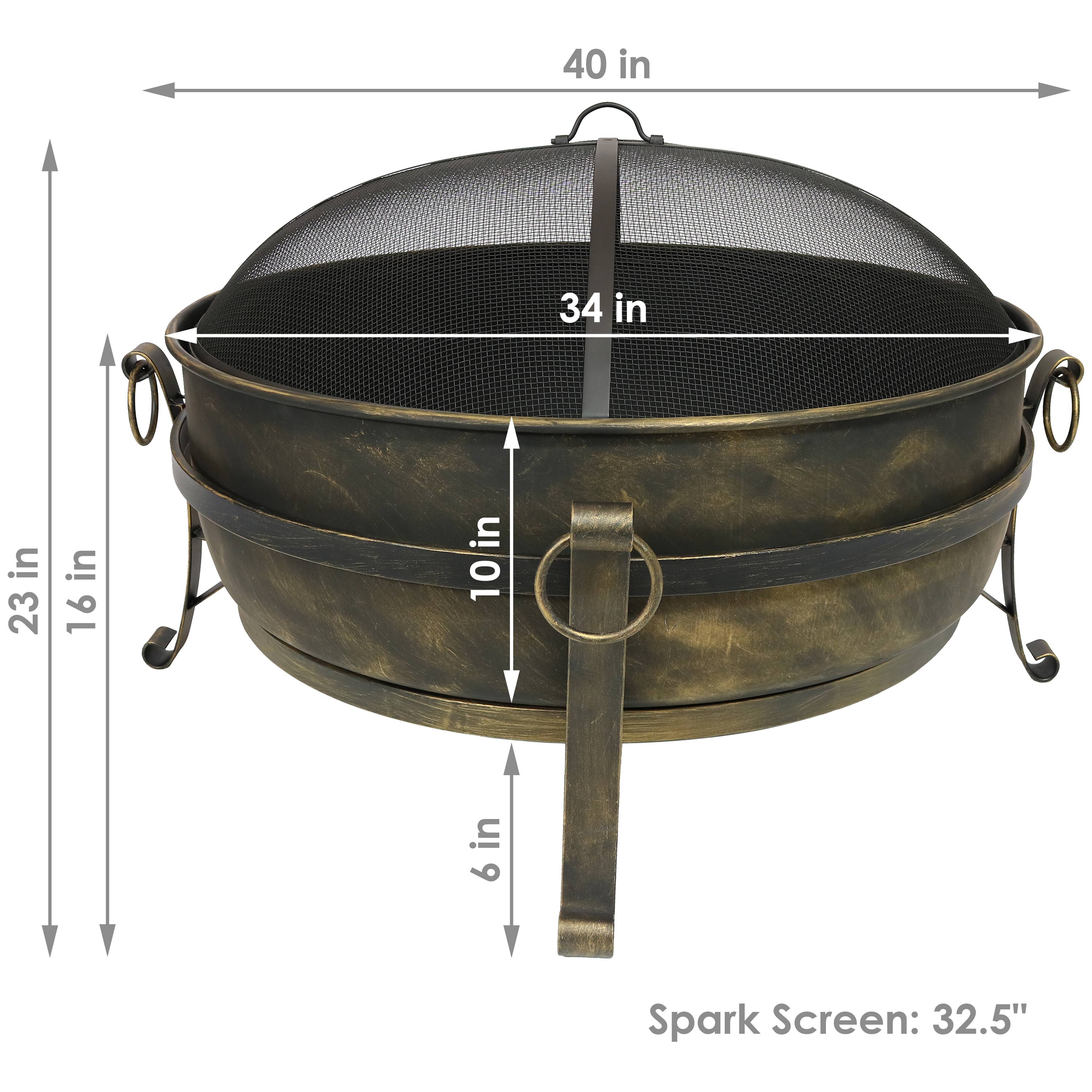 Sunnydaze Large Outdoor Cauldron Fire Pit with Spark Screen - 34" - image 3 of 9
