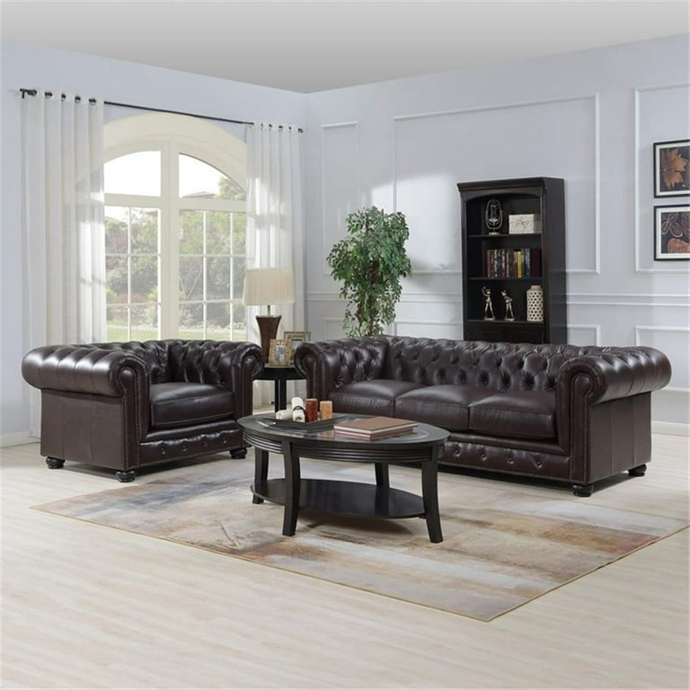 Brookfield Leather Chesterfield Sofa In Brown - Walmart.com