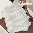 thumbnail image 2 of CUZIBR Socks For Girls 5 Pairs Ruffle Breathable Short Ankle Socks Solid Color Low Cut Half Cushion Low Rise Lace Mesh Sock Soft Comfy Dailywear,White,9-12 Years, 2 of 7