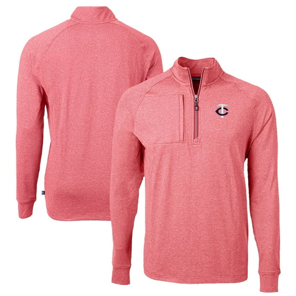 Men's Cutter & Buck Heather Red Minnesota Twins Big & Tall Adapt Eco Knit Stretch Recycled Quarter-Zip Pullover Top