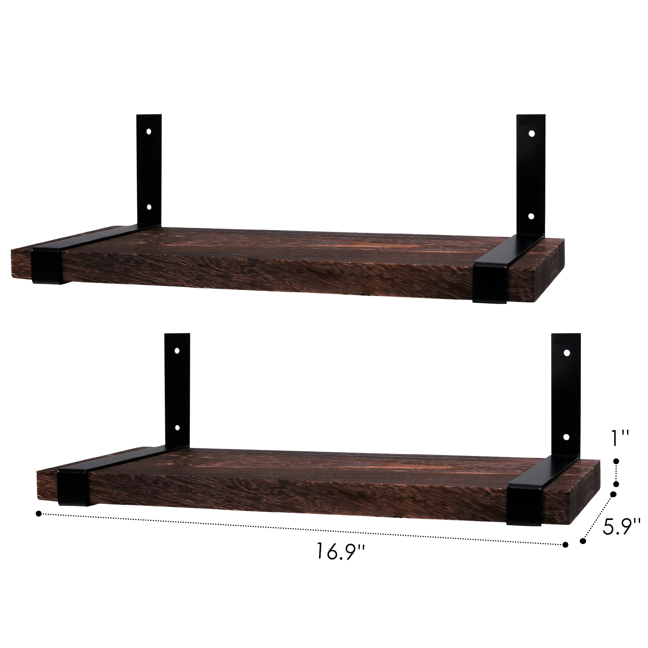 Lavievert Wall Mounted Floating Shelves Set of 2, Rustic Wood Storage Rack with Industrial L-Shaped Metal Bracket for Bedroom, Living Room, Bathroom, Kitchen, Office - Rustic Brown