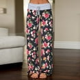 thumbnail image 2 of Womens Pants Comfy Casual Pajama Floral Print Drawstring Lounge Wide Leg Pants Women, 2 of 8