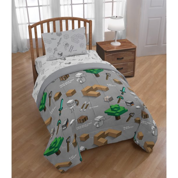 Minecraft Builders Boys Twin Comforter & Sheet Set (4 Piece Bed In A