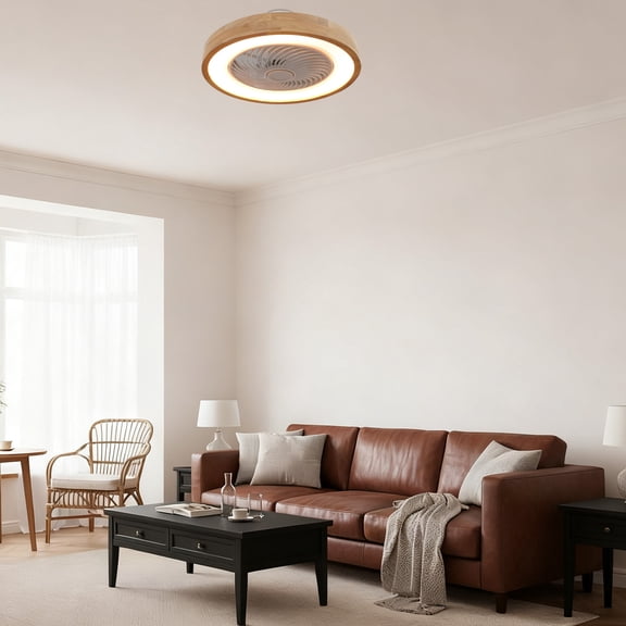 20in LED Ceiling Fan with Light and Remote Wood & White Modern Flush Mount Fan Light with 6 Speeds