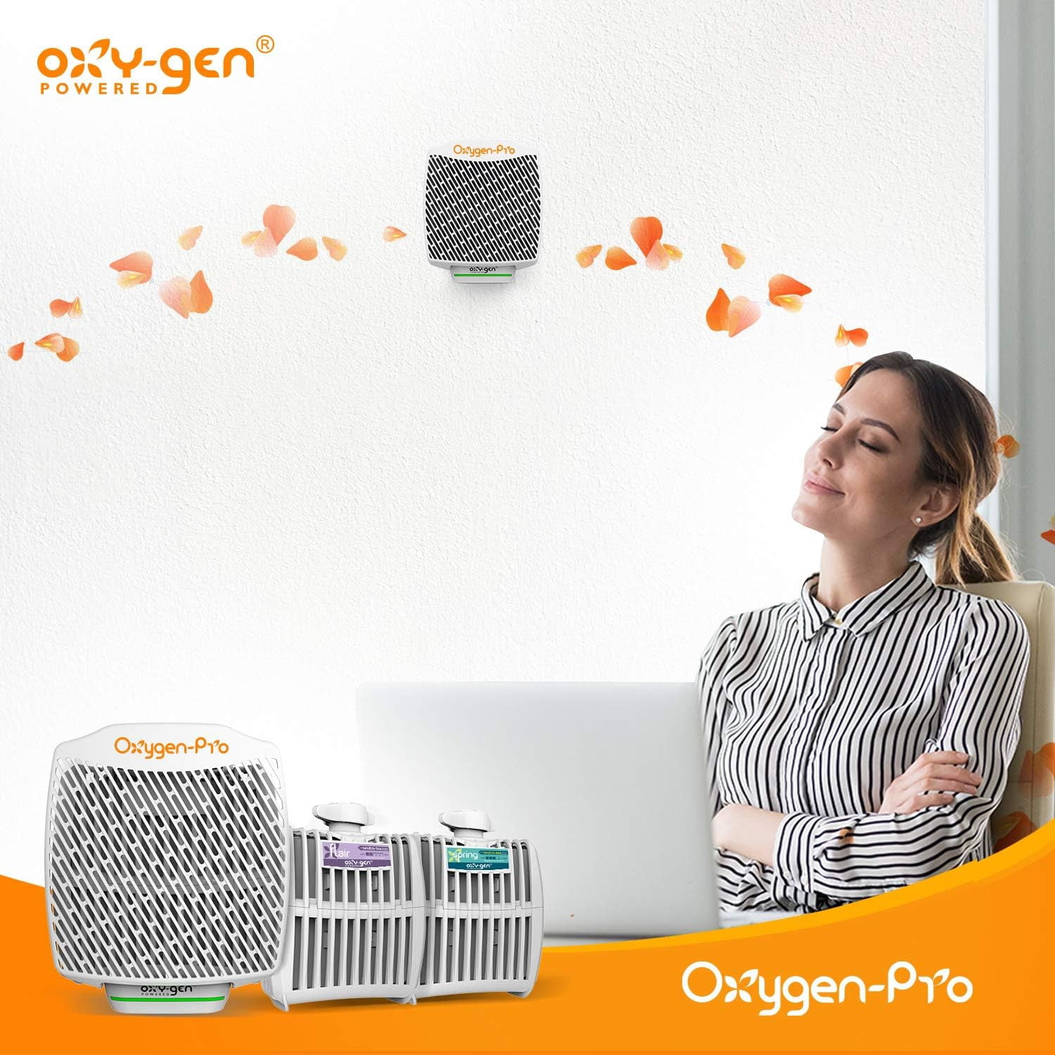 Oxygen-Pro - Grande Starter Kit - Commercial Air Freshener and Deodorizer, Wall Mounted, Battery Operated Automatic Dispenser, Odor Eliminator, and Fragrancing System (Light)