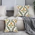thumbnail image 3 of Floral Embroidered Summer Decorative Throw Pillow Covers 18"x 18" Set of 2, Farmhouse Cottage Orange Flowers Green Leaves Knit Patterned Cotton Canvas Cushion Case for Couch Bed Living Room, 3 of 7