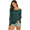 thumbnail image 2 of Women'S Long Sleeve Boat Neck Off Shoulder Blouse Tops Green M, 2 of 6