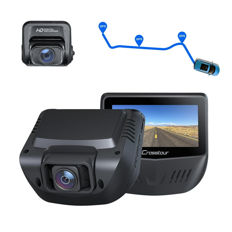 Crosstour 1080P Dual Dash Cam, Front/Rear, GPS, 170° Angle, 128GB