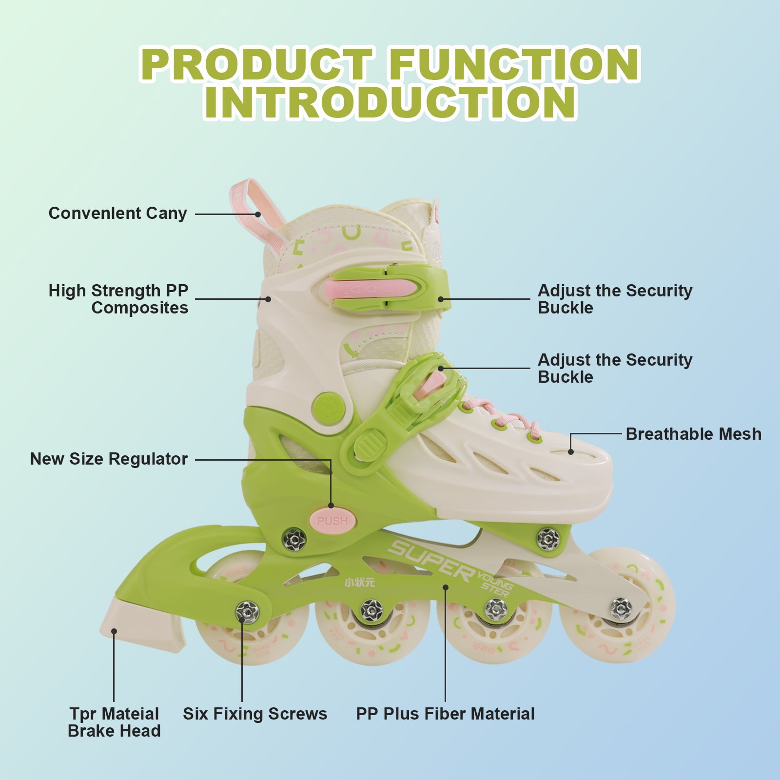 Adjustable Inline Skates with Light up Wheels, Outdoor Roller Skates for Kids Girls Boys Youth Beginners (Large, Green)