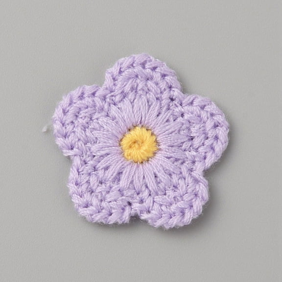 50pc Two Tone Polyester Knitted Ornament Accessories for DIY Sewing Crafts Flower Lilac 25~26x26~27x2mm