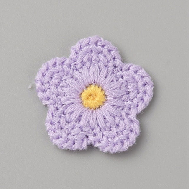 Two Tone Polyester Knitted Ornament Accessories for DIY Sewing Crafts Flower Lilac 25~26x26~27x2mm