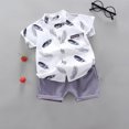 thumbnail image 2 of CHEEREAM Toddler Boys 2 Pieces Summer Outfits Feather Print Button Up Shirts and Solid color Shorts Set, 2 of 4
