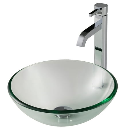 Kraus 14 Inch Clear Glass Bathroom Vessel Sink And Ramus Faucet Combo Set With Pop Up Drain Chrome Finish