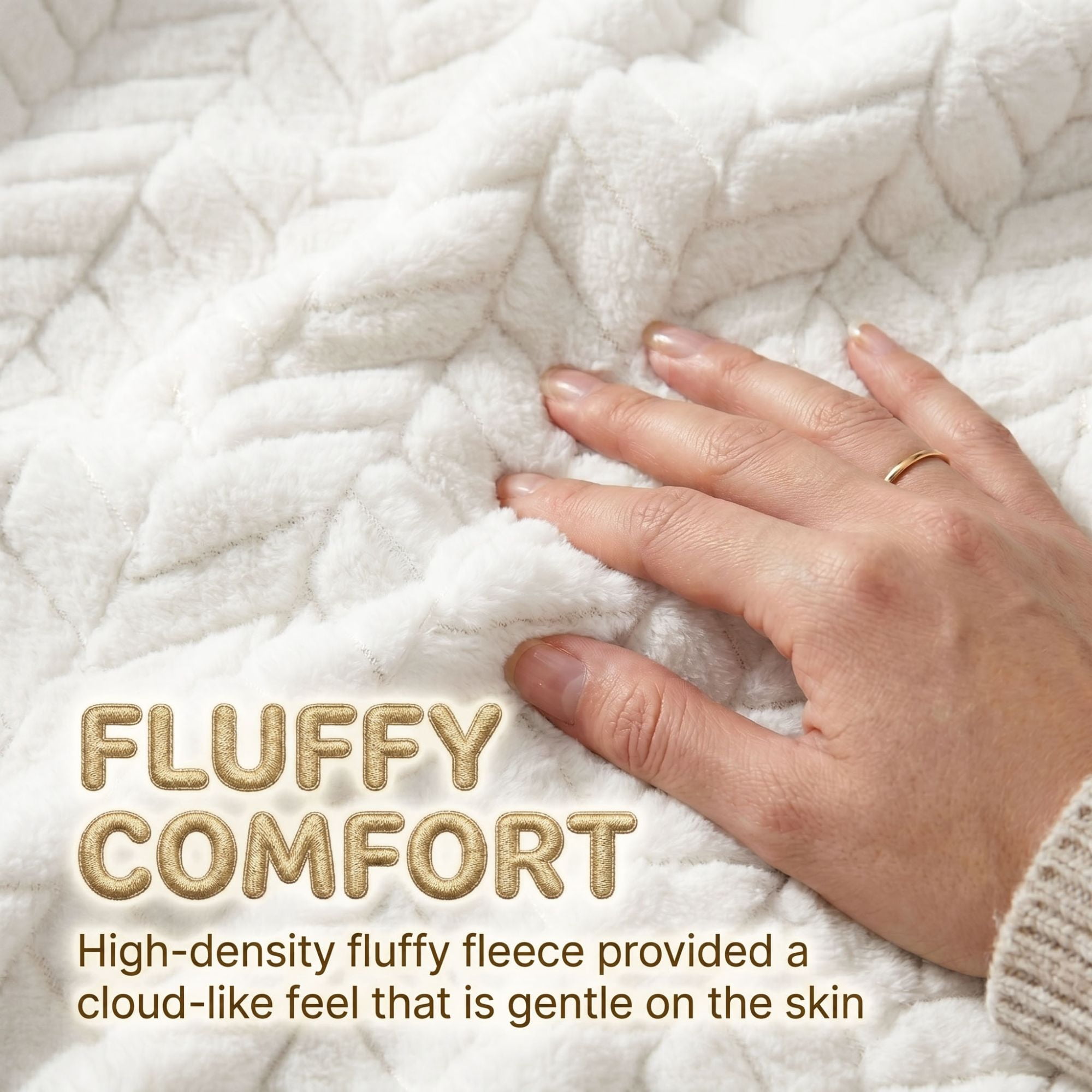 Superior Hope Herringbone Fluffy Fleece Blanket, Full Queen Size, White