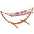 thumbnail image 2 of Outsunny 10' Wood Outdoor Hammock with Stand Rainbow Bed, Heavy Duty Roman Arc Hammock for Single Person for Patio Backyard Balcony, Multi Color, 2 of 9