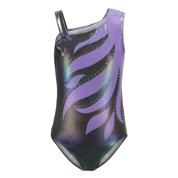 Girls Athletic Dance Gymnastic Leotards Bodysuit Outfit, Cold Shoulder Athletic Gymnastic Bodysuit Diamond Ballet Dancewear Practice Outfits Purple For 9-10 Years
