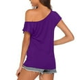 thumbnail image 4 of SereneDome Womens Off The Shoulder Tops Ladies Summer Casual Loose Fit Tunic Tops Cold Shoulder Irregular Short Sleeve T Shirt, 4 of 6