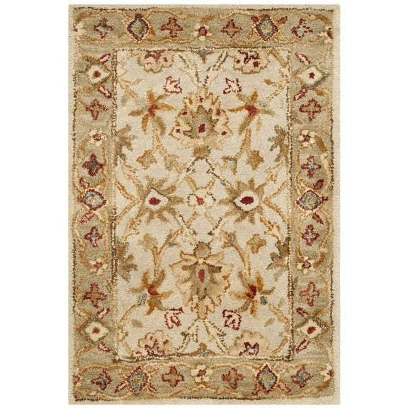 SAFAVIEH Antiquity Bernadette Floral Bordered Wool Area Rug, Grey Beige/Sage, 2' x 3'