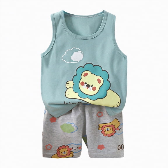 TOWED22 Toddler Boy Clothes 2pcs Summer Outfits Sleeveless Tank Tee Colorful Print Pocket Shorts Breathable Set(Blue,9-18 M)