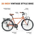 thumbnail image 2 of POVANLI  26 Inch Vintage Style Bike 7-speed rear derailleur and 7 speed shifter,Steel Frame comfort bike Retro Commute bicycle for Women and Men, 85% assembled,Gift(Orange), 2 of 5
