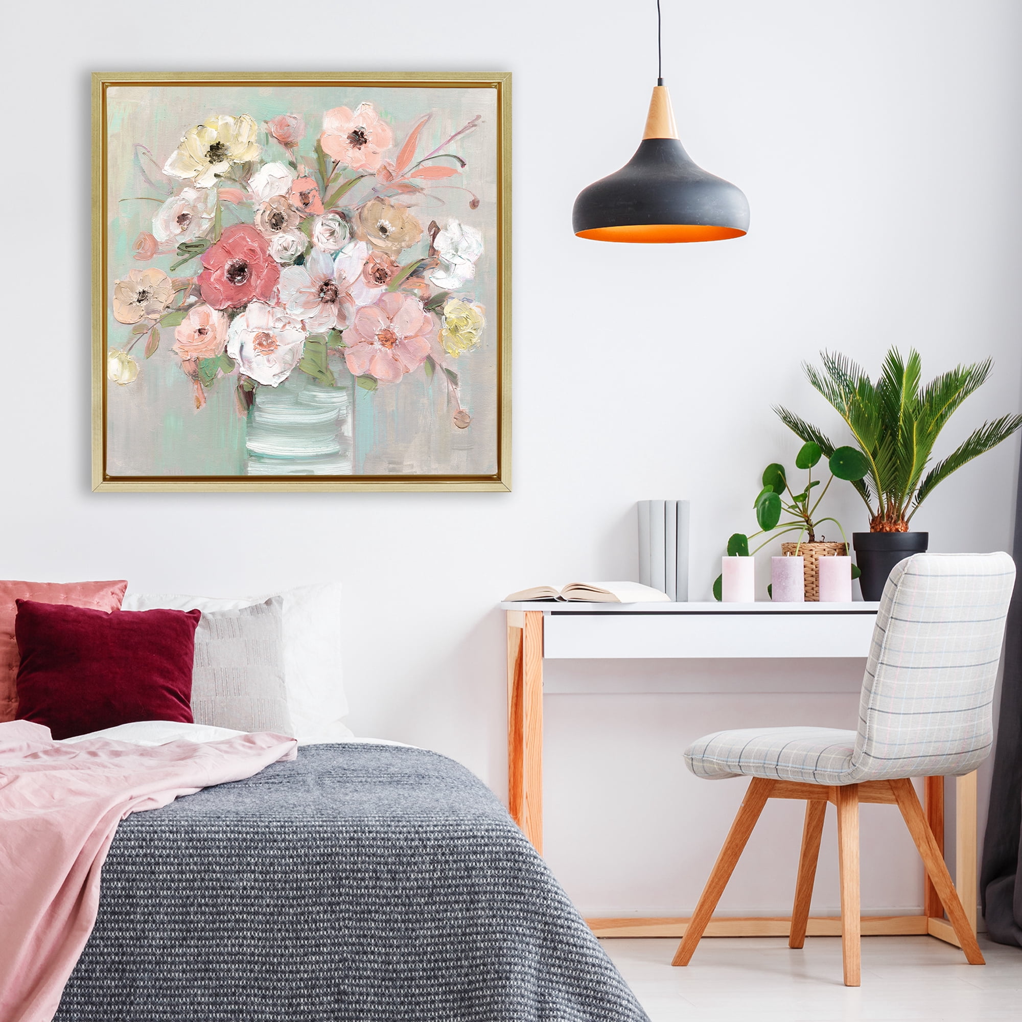 Stupell Industries Pastel Garden Peony Bouquet Gold Framed Floater Canvas Wall Art, design by Sally Swatland