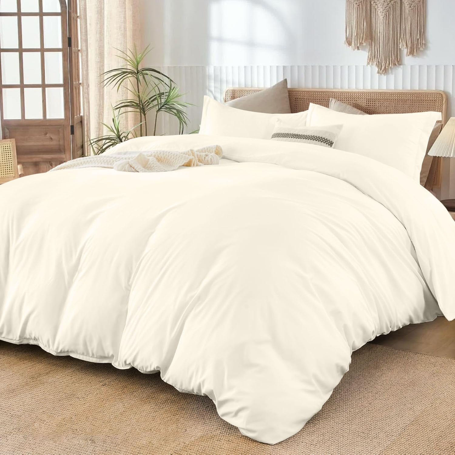 800 Thread Count Egyptian Cotton 3-Piece Duvet Cover Set with Button Closure & Corner Ties - Texas King Size ( 106" x 106" ) Inches, (Ivory)