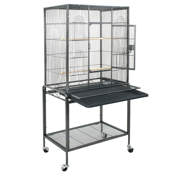 ZENY 53" Large Rolling Bird Cage, Wrought Iron Pet Flight Cage with Stand & Removable Tray for Parakeet Cockatiel Lovebird, Black
