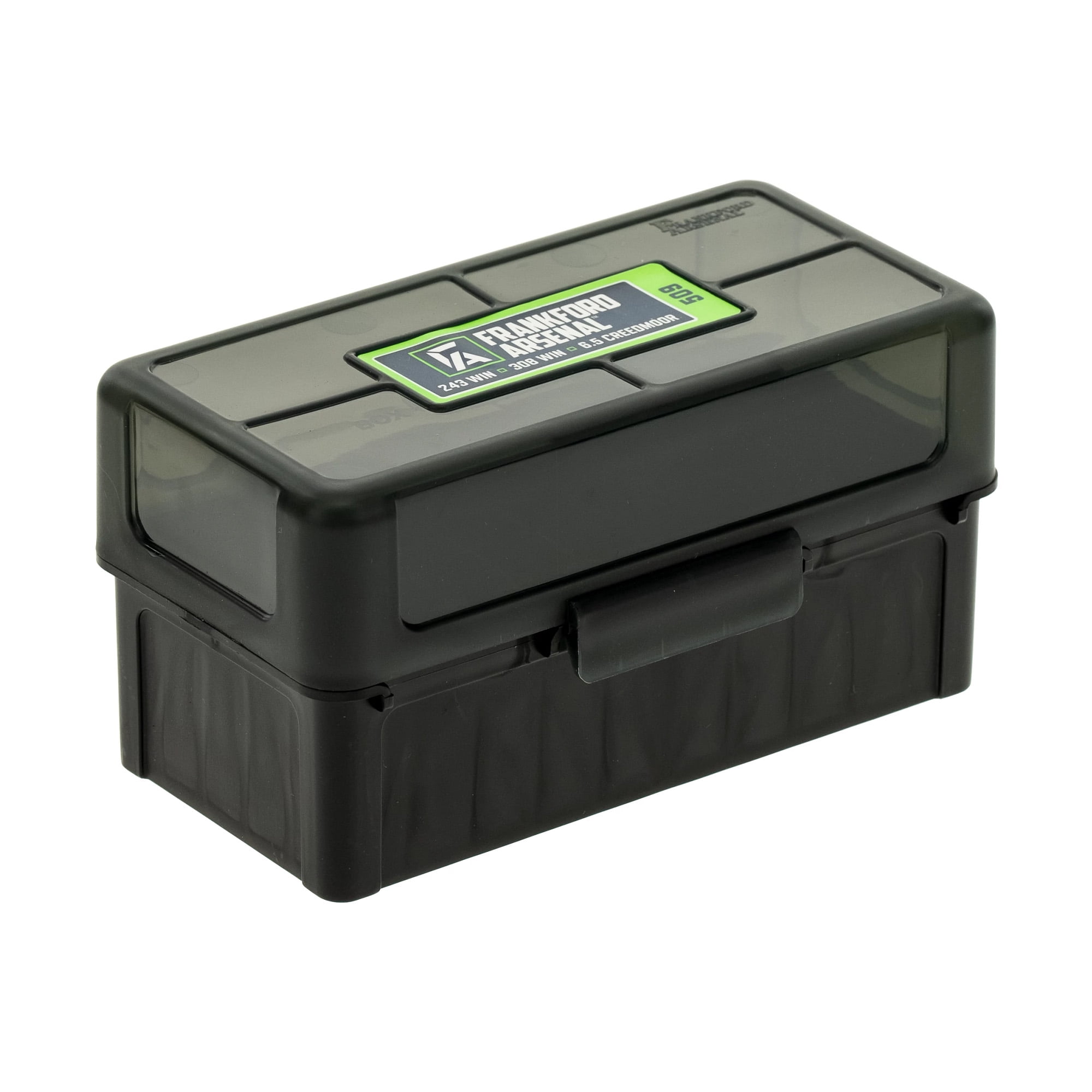 Frankford Arsenal Hinge Top Ammo Box #509 22-250 Remington 243 Winchester 308 Winchester 50-Round Plastic Gray and Black