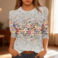 thumbnail image 2 of Womens Tops Round Neck Three Quarter Sleeve Beach Vacation Clothes for Women,Beige,XL, 2 of 4