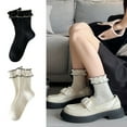 thumbnail image 2 of Milue Women Sweet Lace Ruffle Turn-Cuff Socks Cotton Frilly Middle Tube Crew Socks, 2 of 6