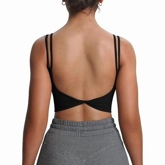 Top-kevivn Women's Workout Sports Bras Fitness Yoga Crop Tank Twist Back Cami Breathable Elastic Yoga Sports Bra Women's Ribbed Knit Sports Bra