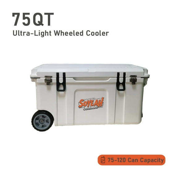 75QT Large Capacity Wheeled Cooler - 75-120 Can Leakproof Insulated Cooler with Divided Storage & Grip Wheels