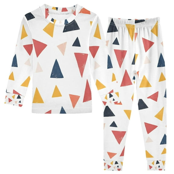 FORMRS Long Sleeve Top and Pants Pajama Set for Niños 2-Piece Sleepwear, Sizes 18M-8Y, Abstract Triangles
