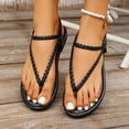 thumbnail image 2 of HomeDM Women's Flat Thong Sandals Strappy Open Toe Elastic Ankle Strap Flip Flops Summer Beach Sandals, Black Size 5.5, 2 of 8