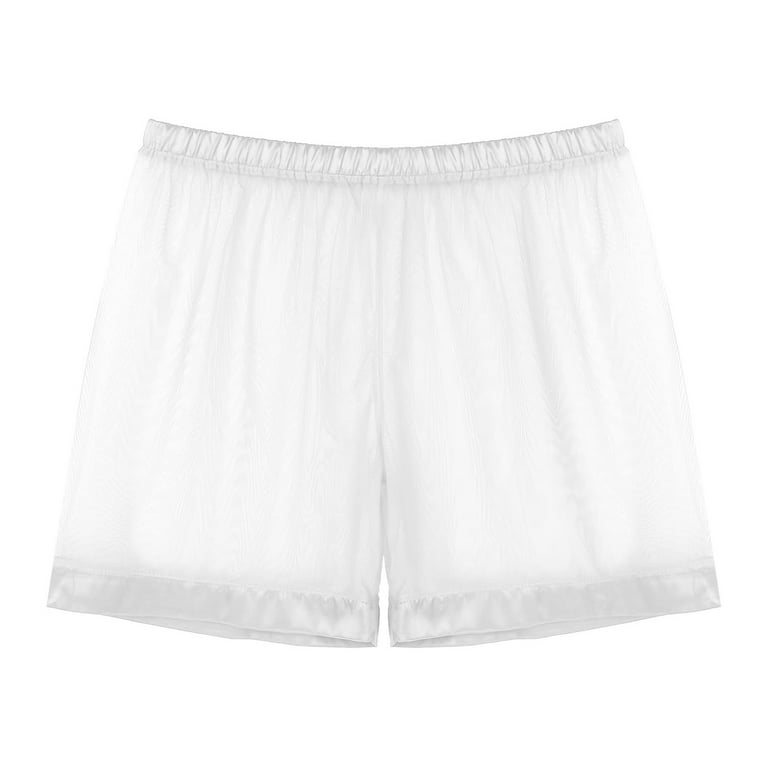 White Men'S Underwear Boxer Briefs Mesh Breathable Underpants Mens Shorts  See Through With Large Split Pants 