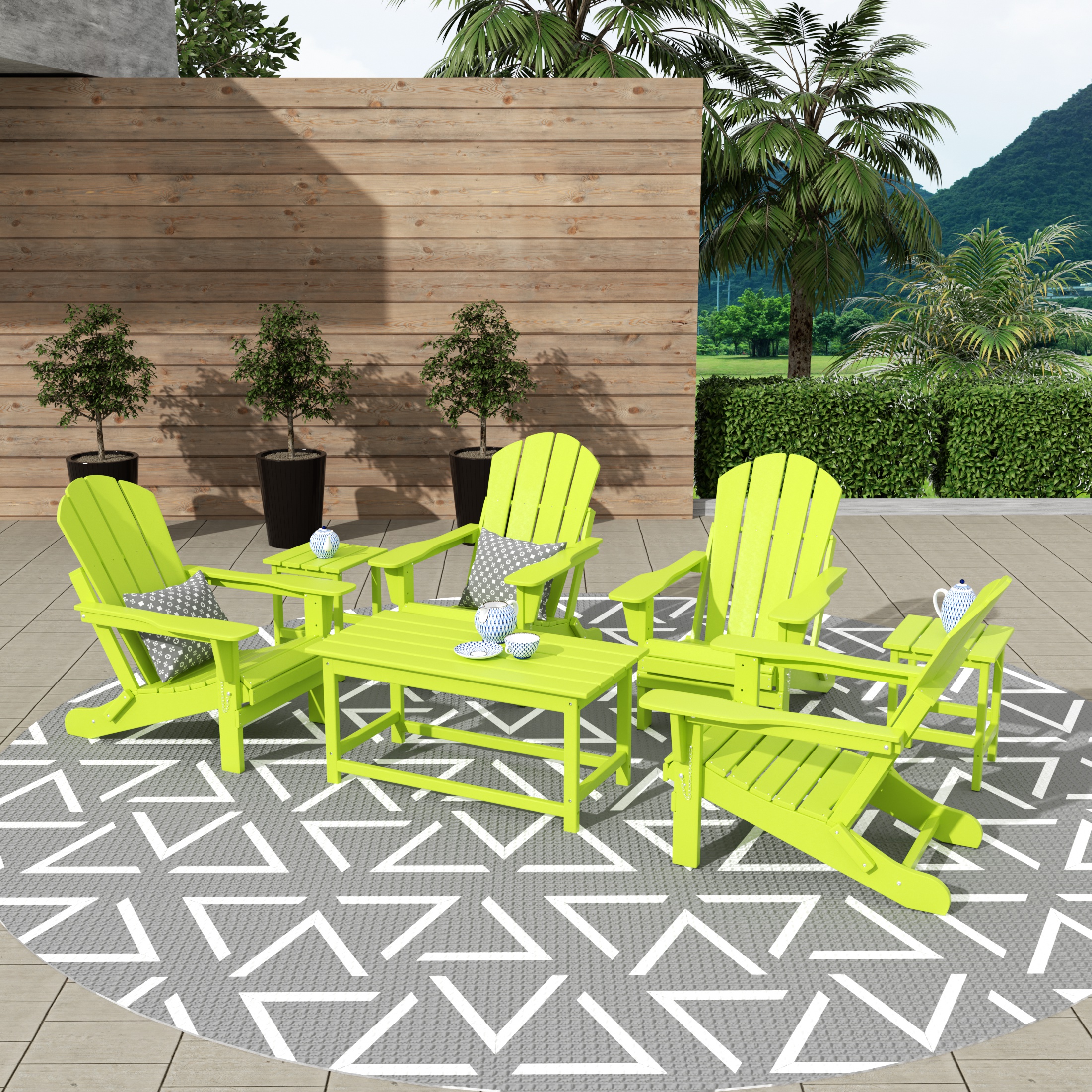 WestinTrends Malibu 7-Pieces Outdoor Patio Furniture Set, All Weather Outdoor Seating Plastic Adirondack Chair Set of 4, Coffee Table and 2 Side Table, Lime - image 2 of 7