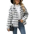 thumbnail image 4 of ZZkhGO Women's Long Sleeve Lapel Hoodless Jacket Plaid Button Cardigan Coat Top with Pocket Fall Casual Thickened Turndown Woollen Coat, 4 of 7