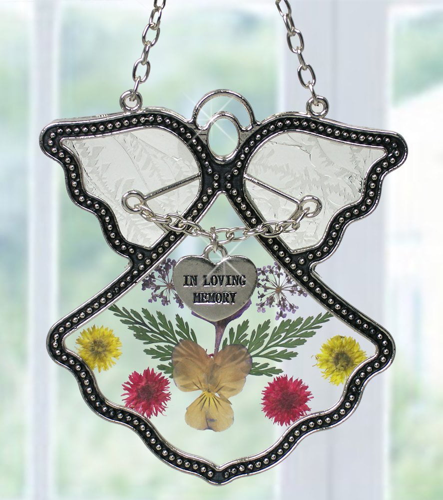 Mom Engraved on Heart Charm Gifts for New Moms Silver Metal Angel Sun Catcher with Dried and Pressed Flowers BANBERRY DESIGNS Mother Suncatcher