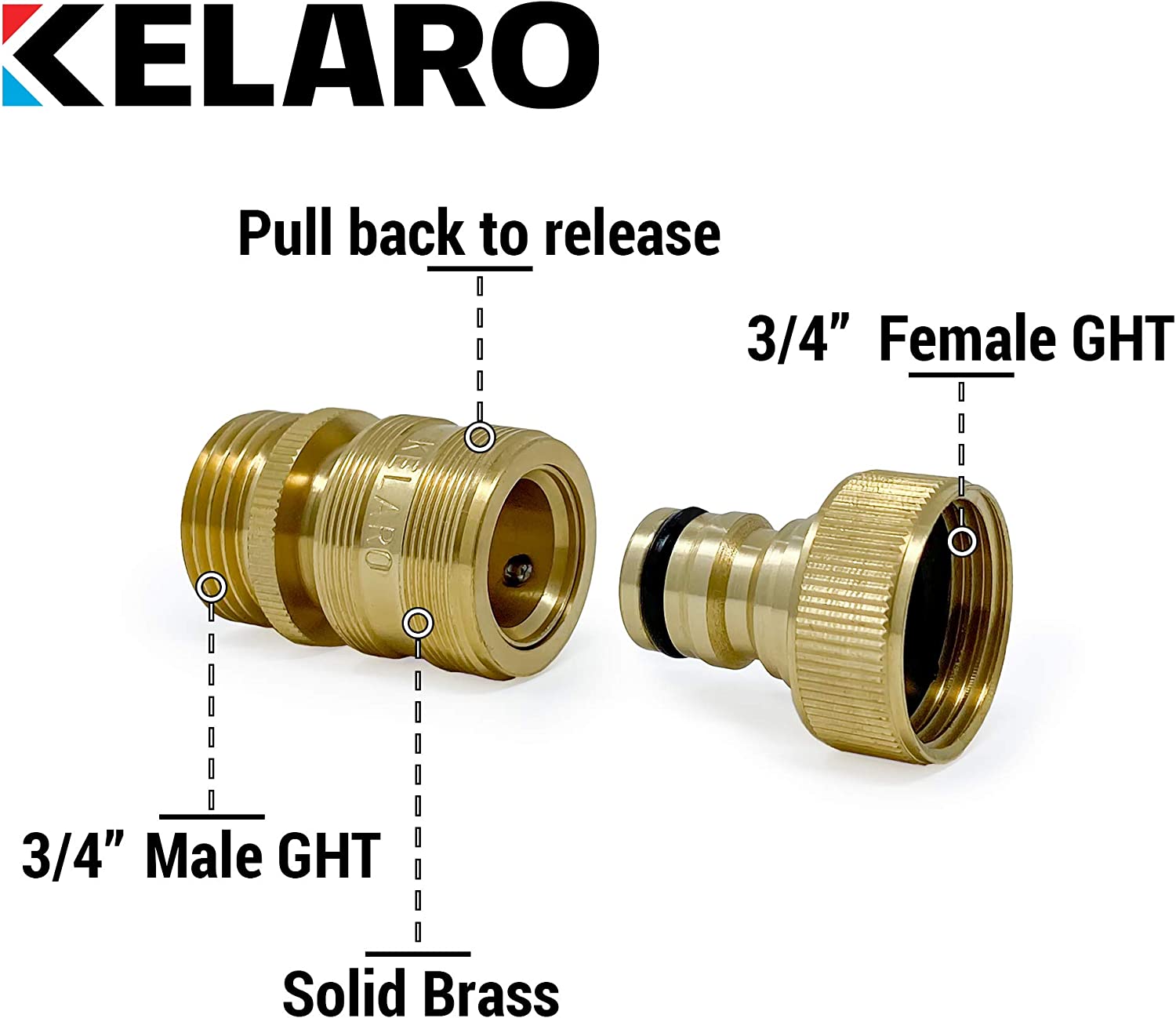 HRTGFD-Premium Garden Hose Quick Connect Fittings (2-Pack) 3/4 Inch Solid Brass by