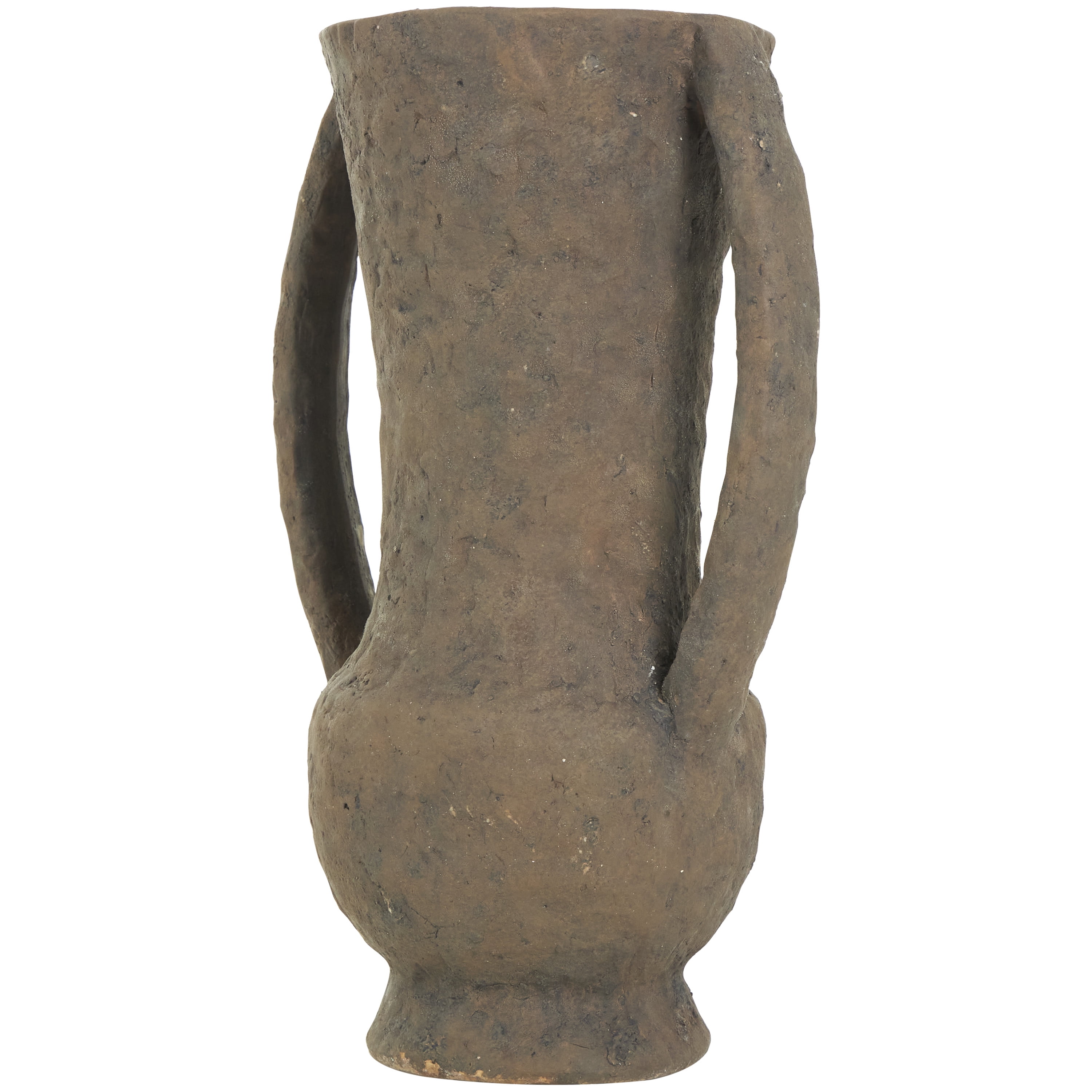DecMode 15" Handmade Textured Amphora Dark Brown Ceramic Vase with Two Long Handles